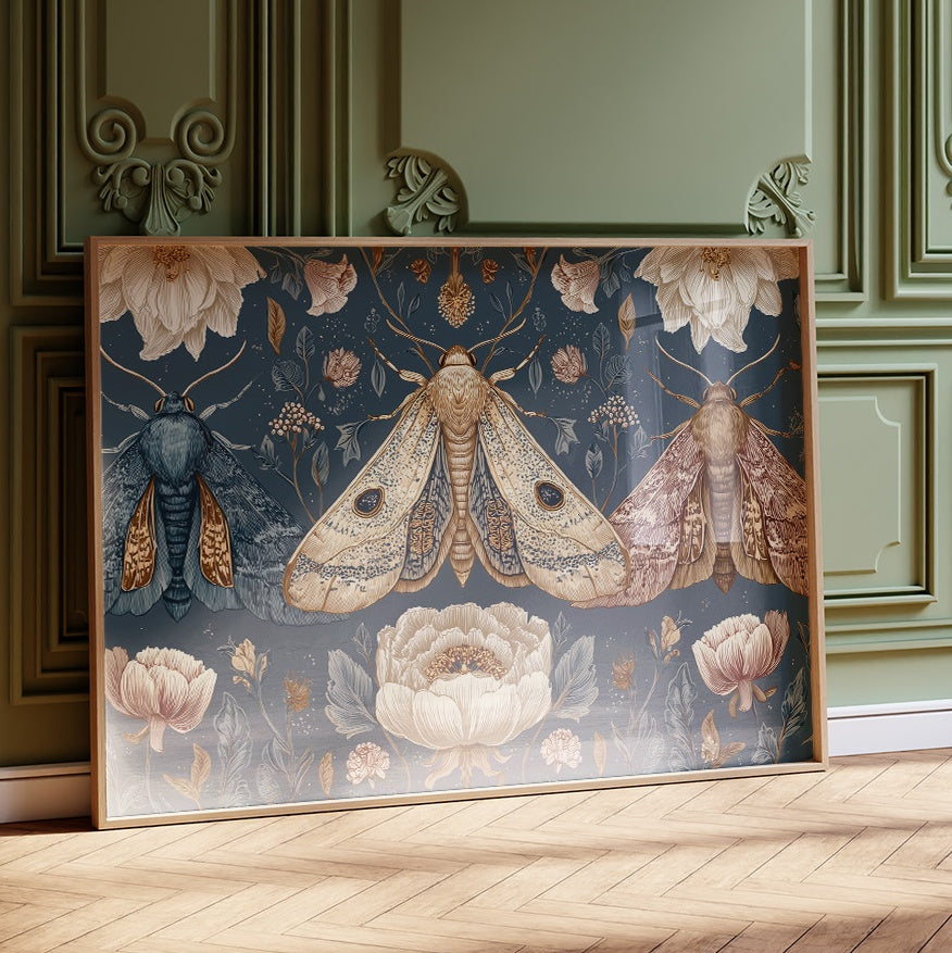 Night Moths Among Blooming Peonies