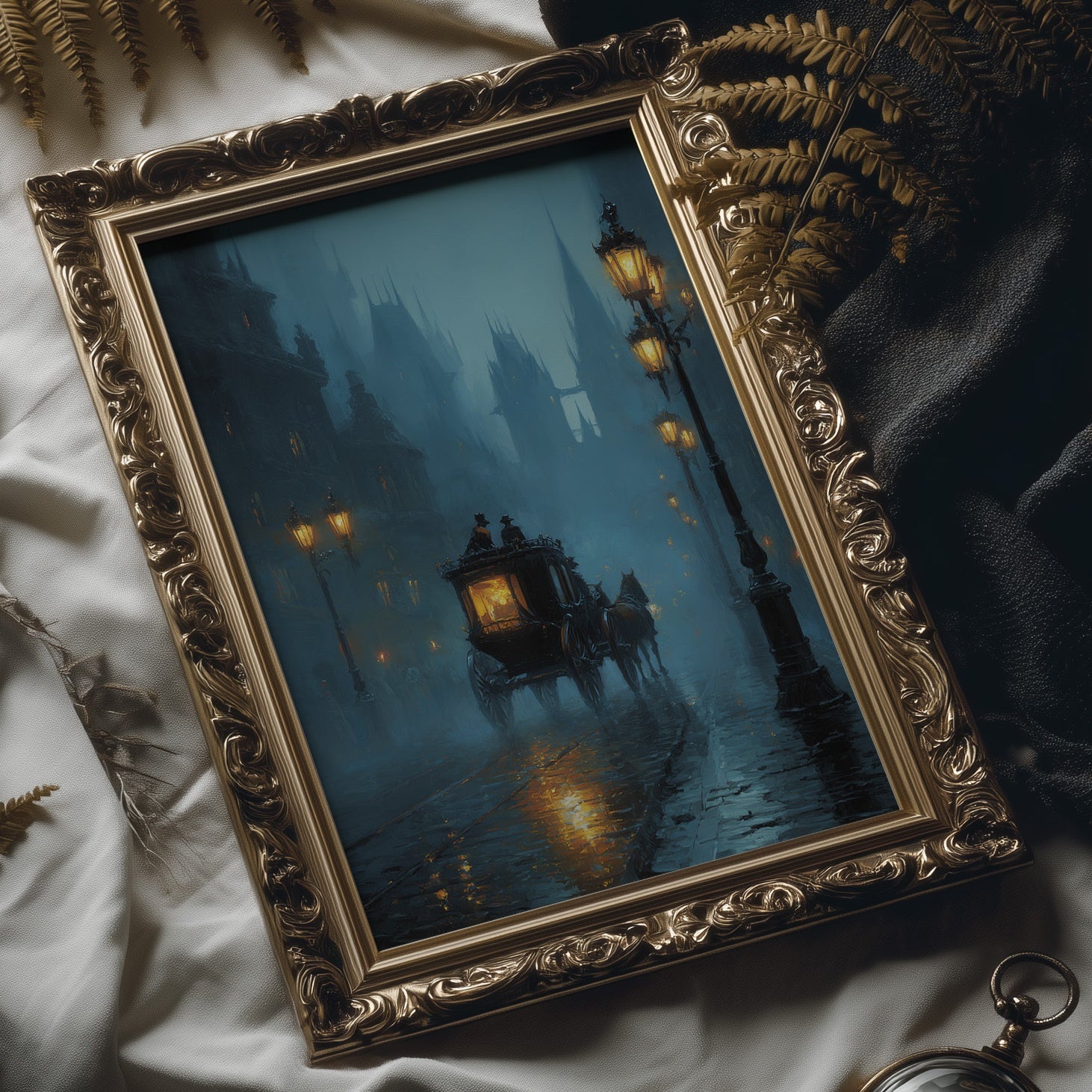 Midnight Carriage Through Teal Fog