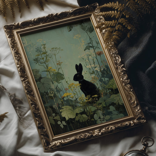 Midnight Hare Among Wildflowers