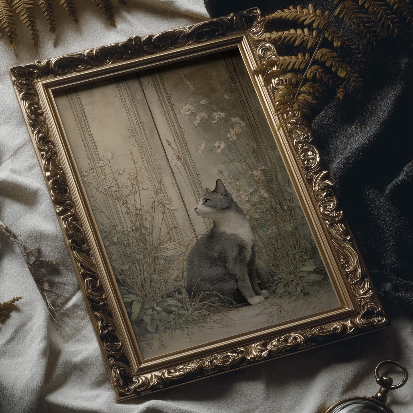 Feline Gazes Through Garden Windows