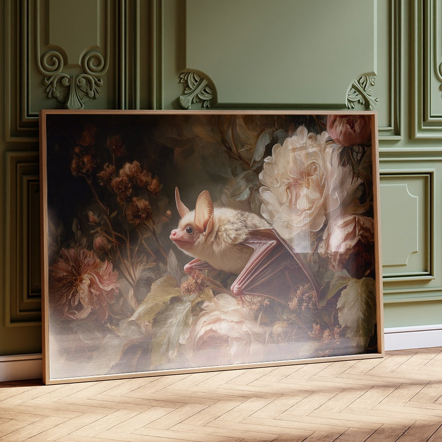 Pale Bat Among Vintage Blooms