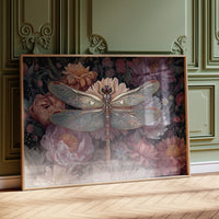 Iridescent Wings Among Blooming Peonies