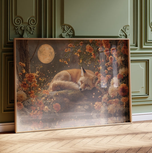 Autumn Fox Dreams Under Moonlight
