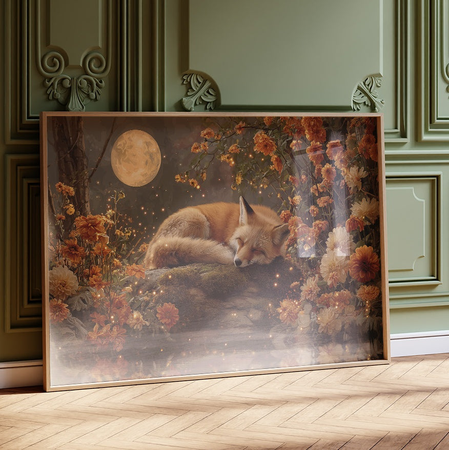 Autumn Fox Dreams Under Moonlight