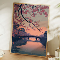 Cherry Blossoms Frame the Evening Bridge