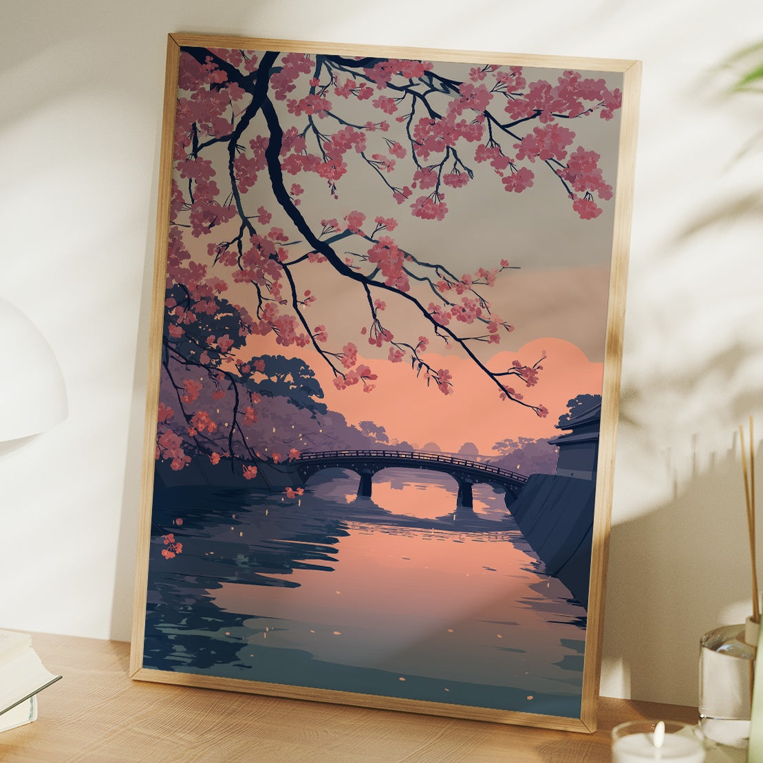 Cherry Blossoms Frame the Evening Bridge