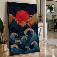 Red Moon Rises Over Stormy Peaks