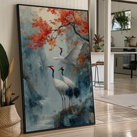 Cranes Dance Below Maple Fire