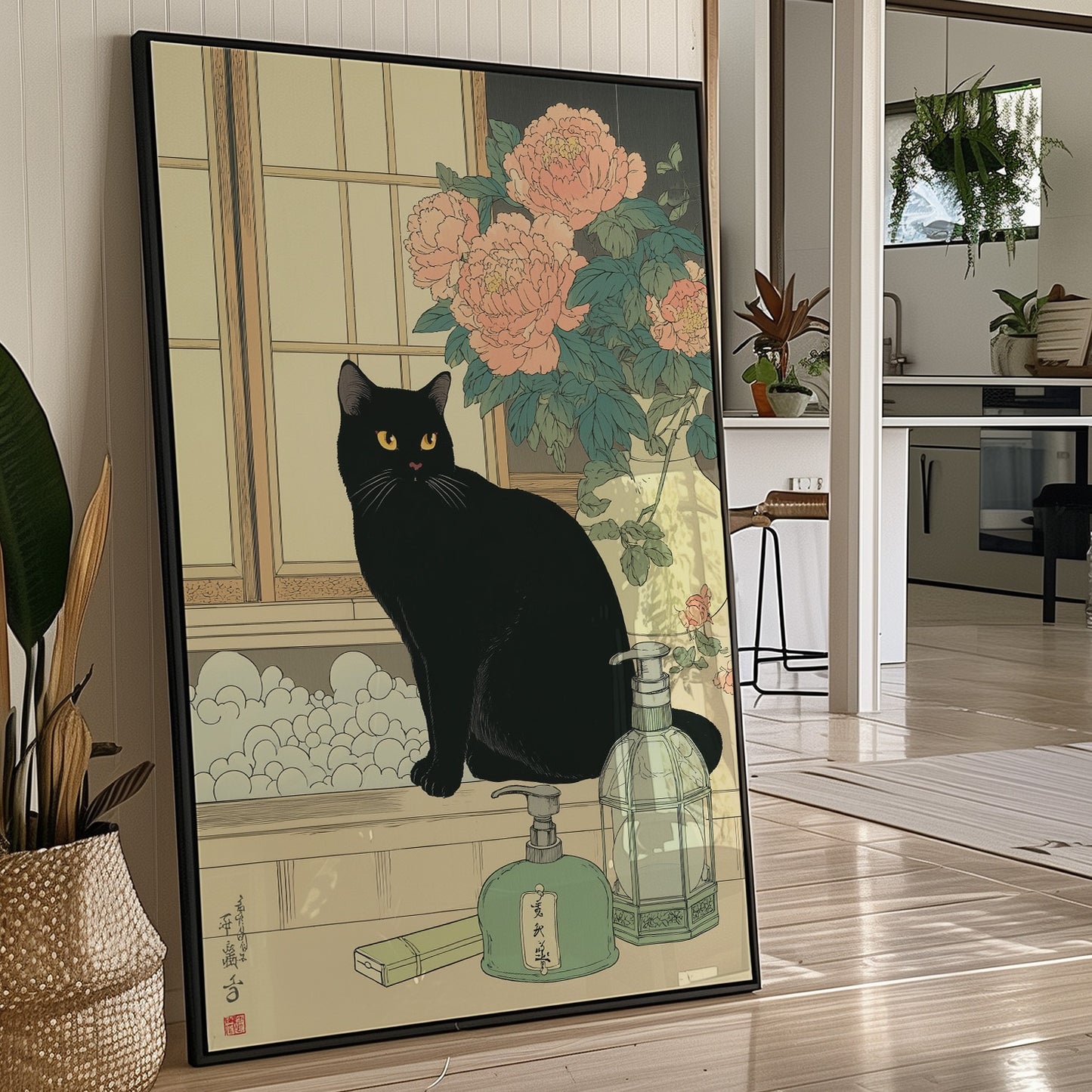 Black Cat Meets Pink Peony Tales