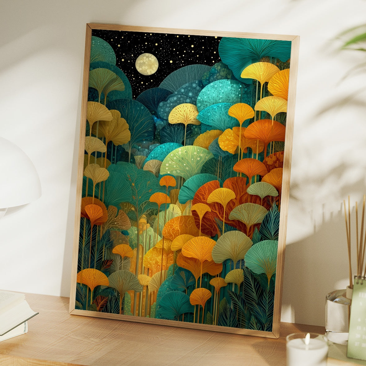 Moonlit Ginkgo Garden Glows Bright