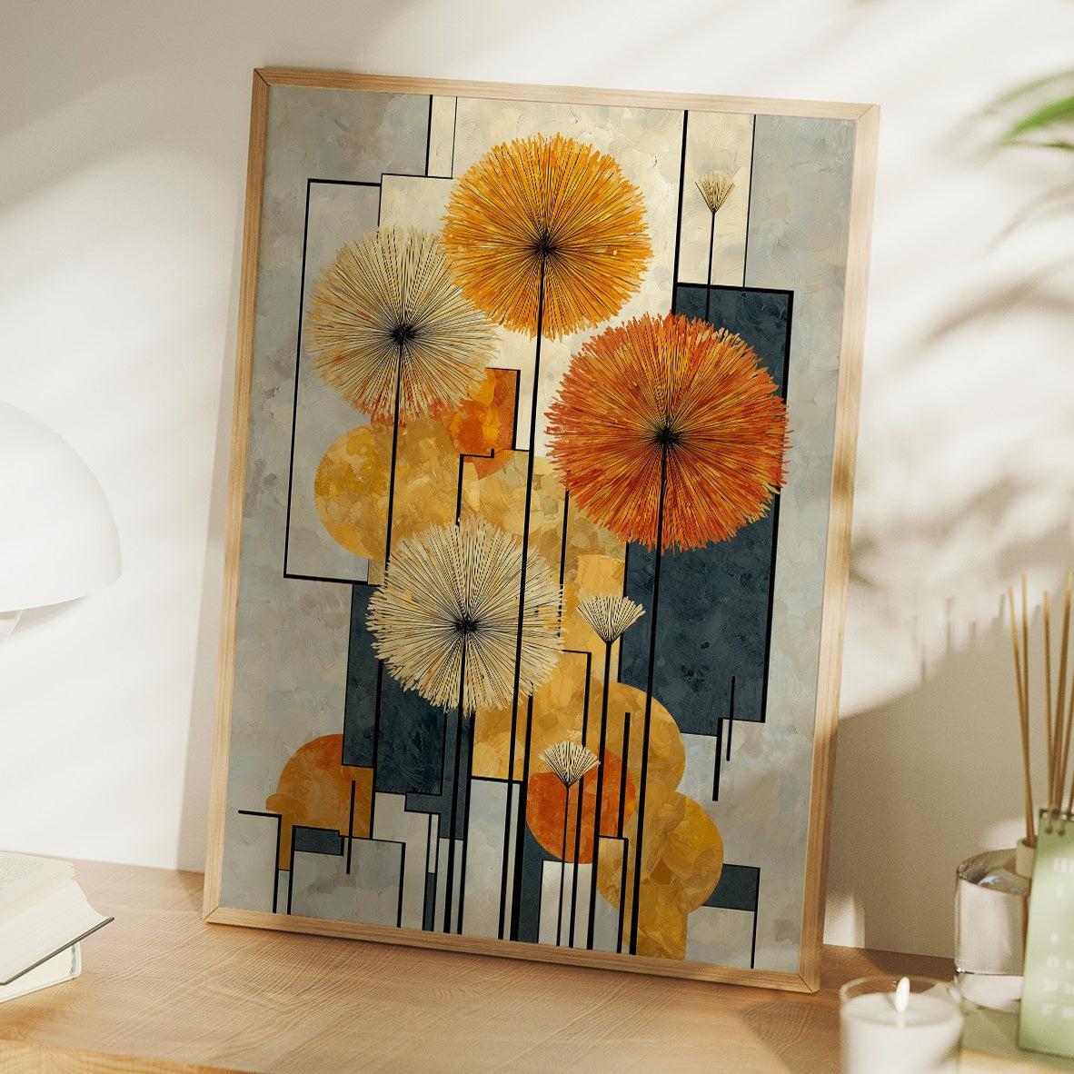 Sunbursts Dance Through Geometric Gardens