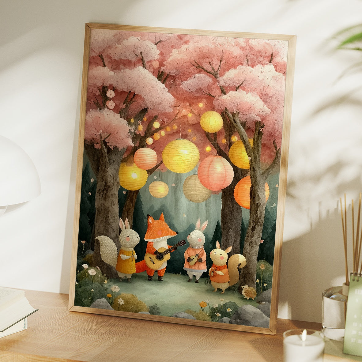 Forest Friends Play Under Cherry Blossoms