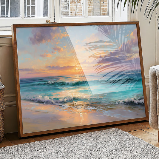 Turquoise Waves Meet Coral Sky