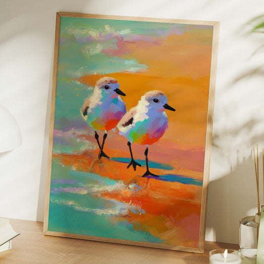 Pastel Shorebirds Walk Together