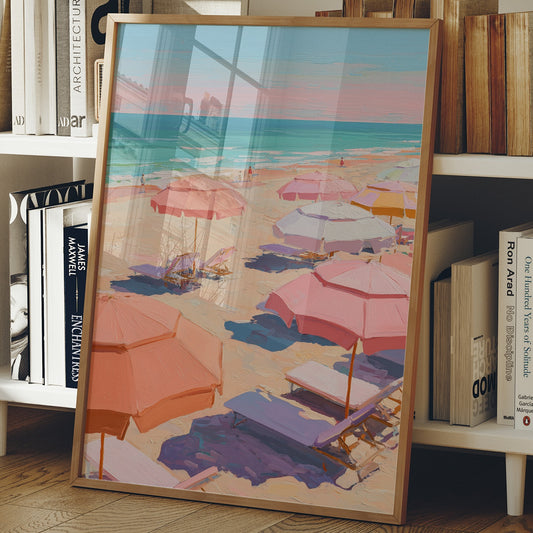 Pastel Parasols Dot Golden Shores