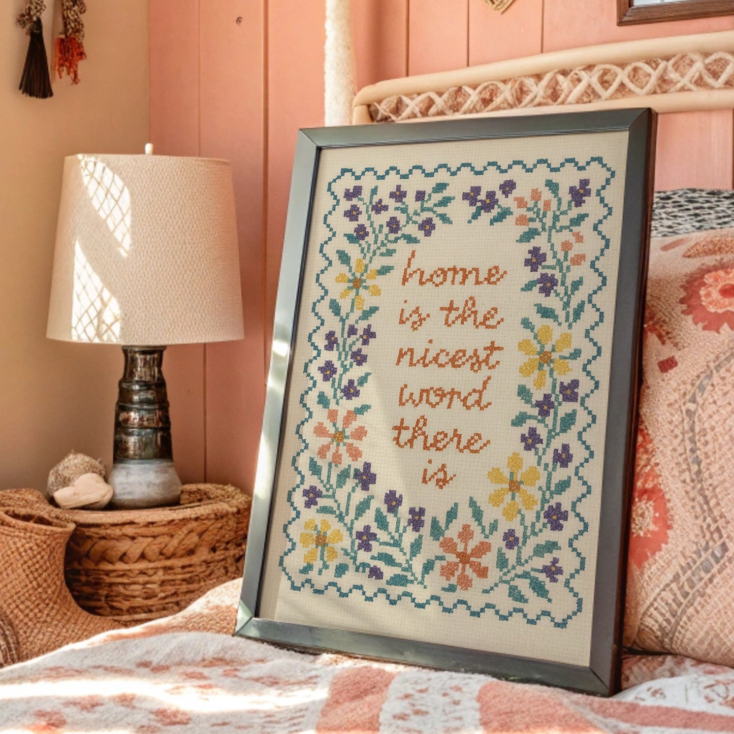 Cross-Stitched Warmth On Weathered Wood