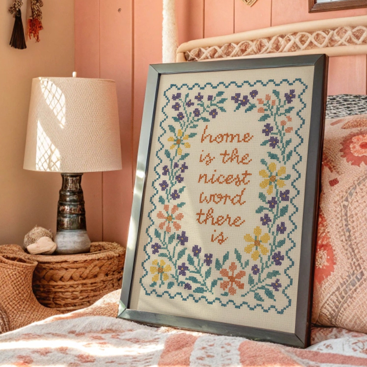 Cross-Stitched Warmth On Weathered Wood