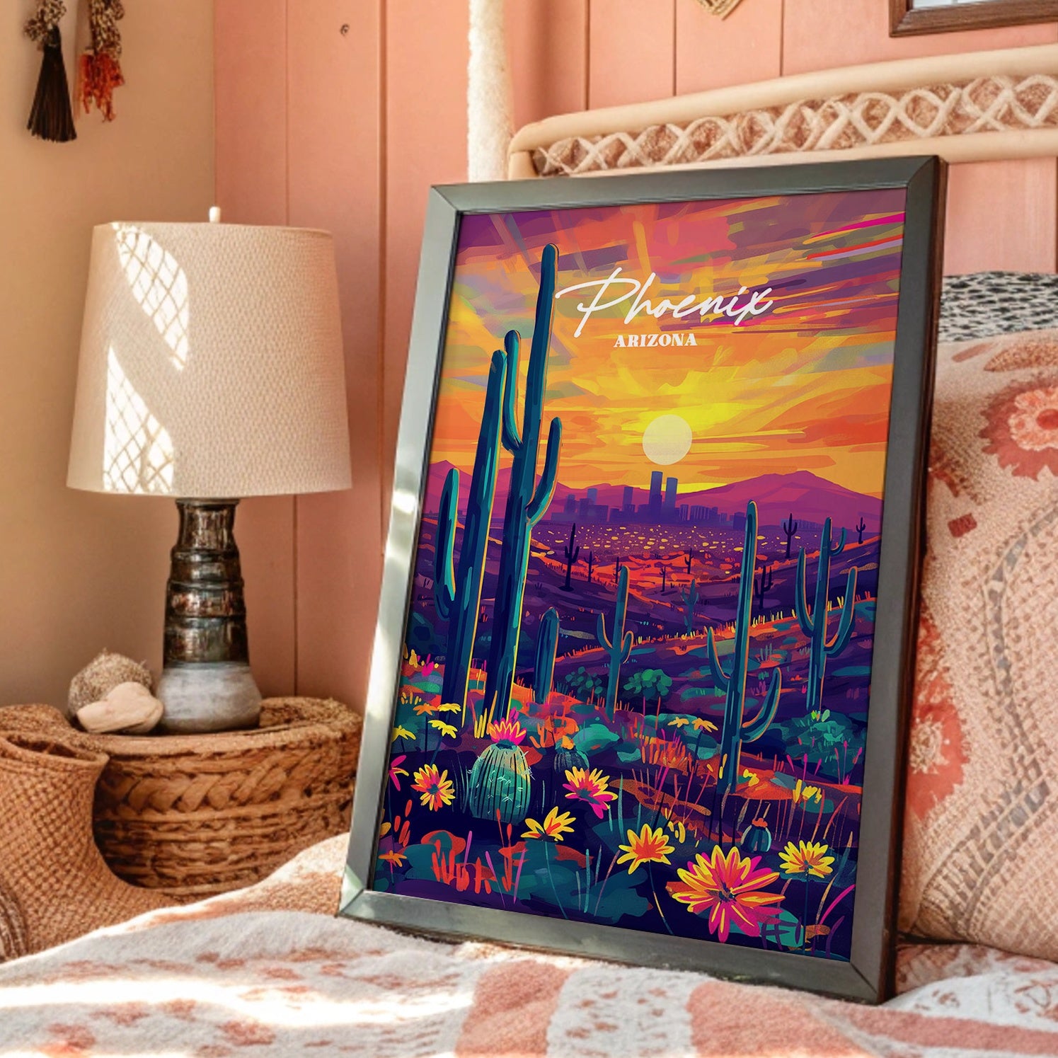 Desert Blooms Under Fiery Skies