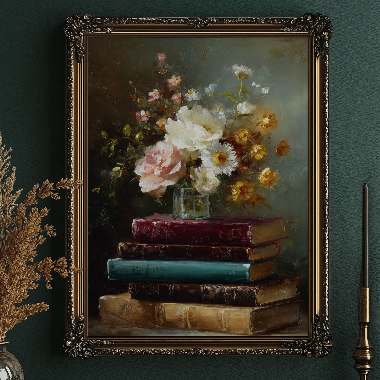 Peonies Rest On Literary Treasures