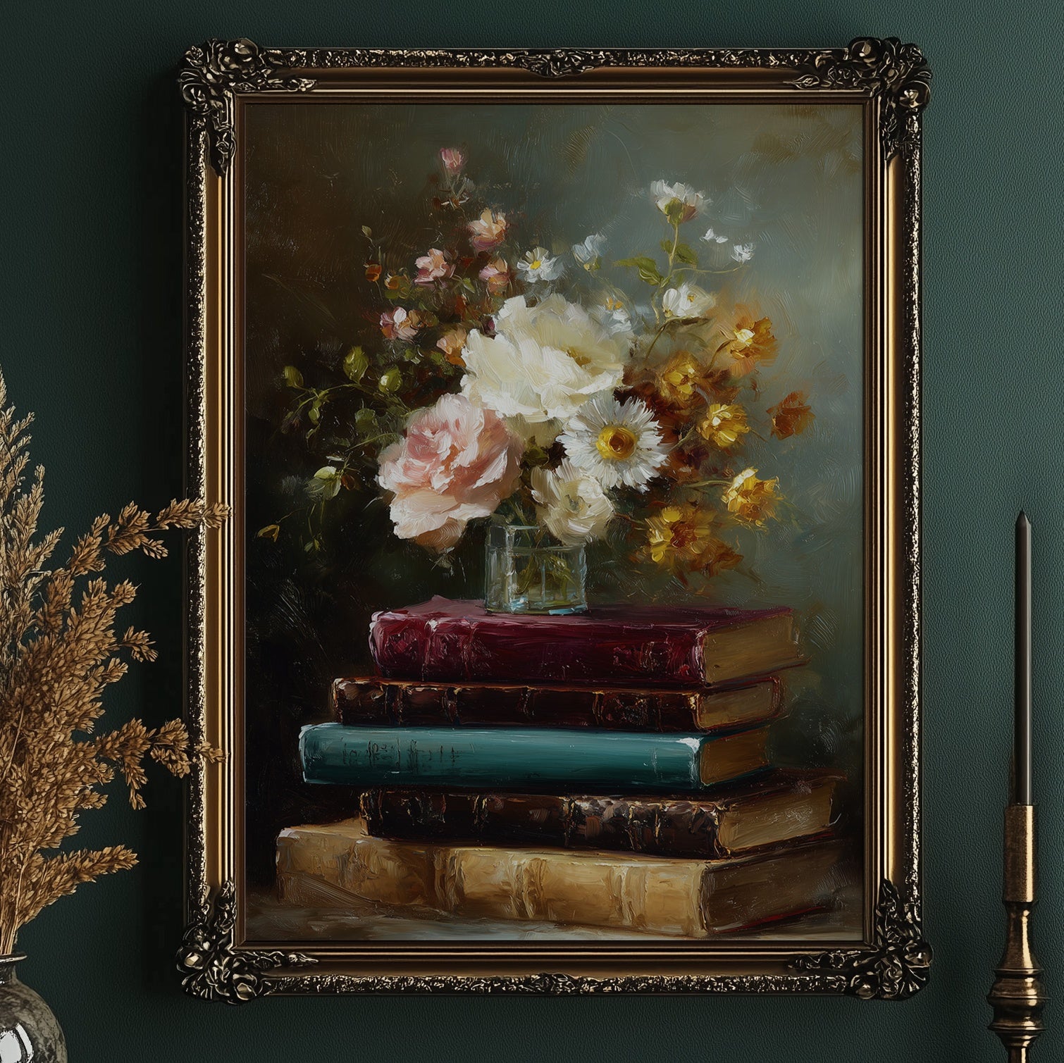 Peonies Rest On Literary Treasures
