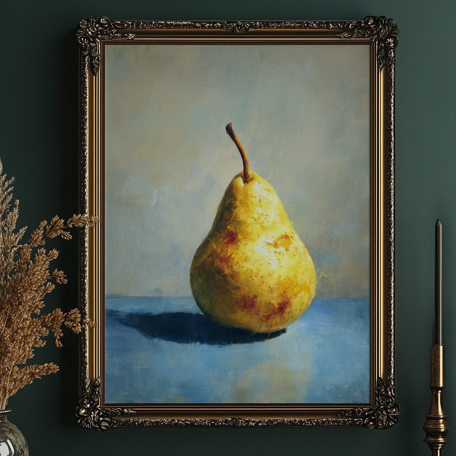 Golden Pear Against Midnight Walls