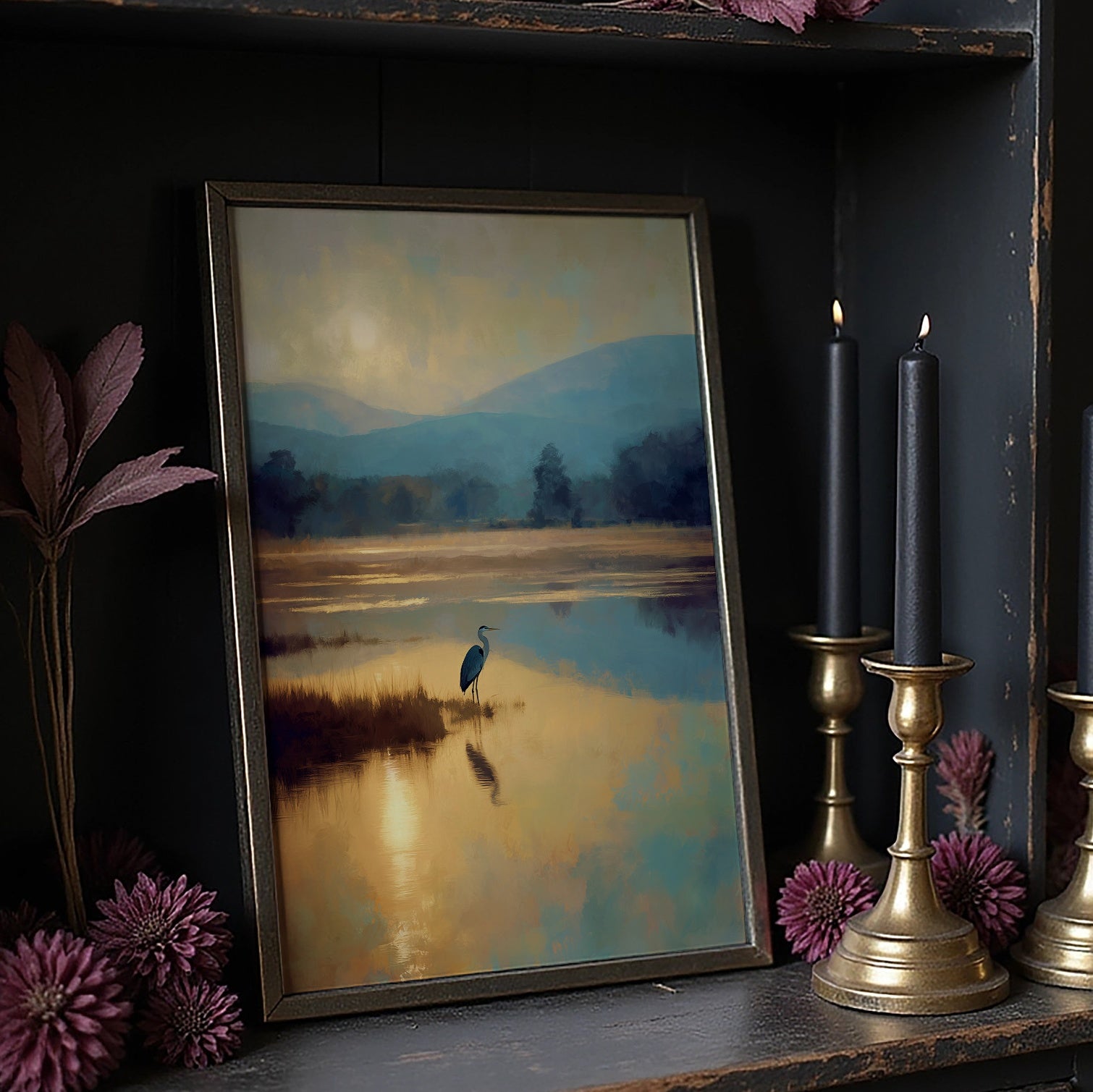 Heron's Dawn On Still Waters