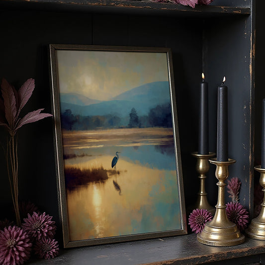 Heron's Dawn On Still Waters