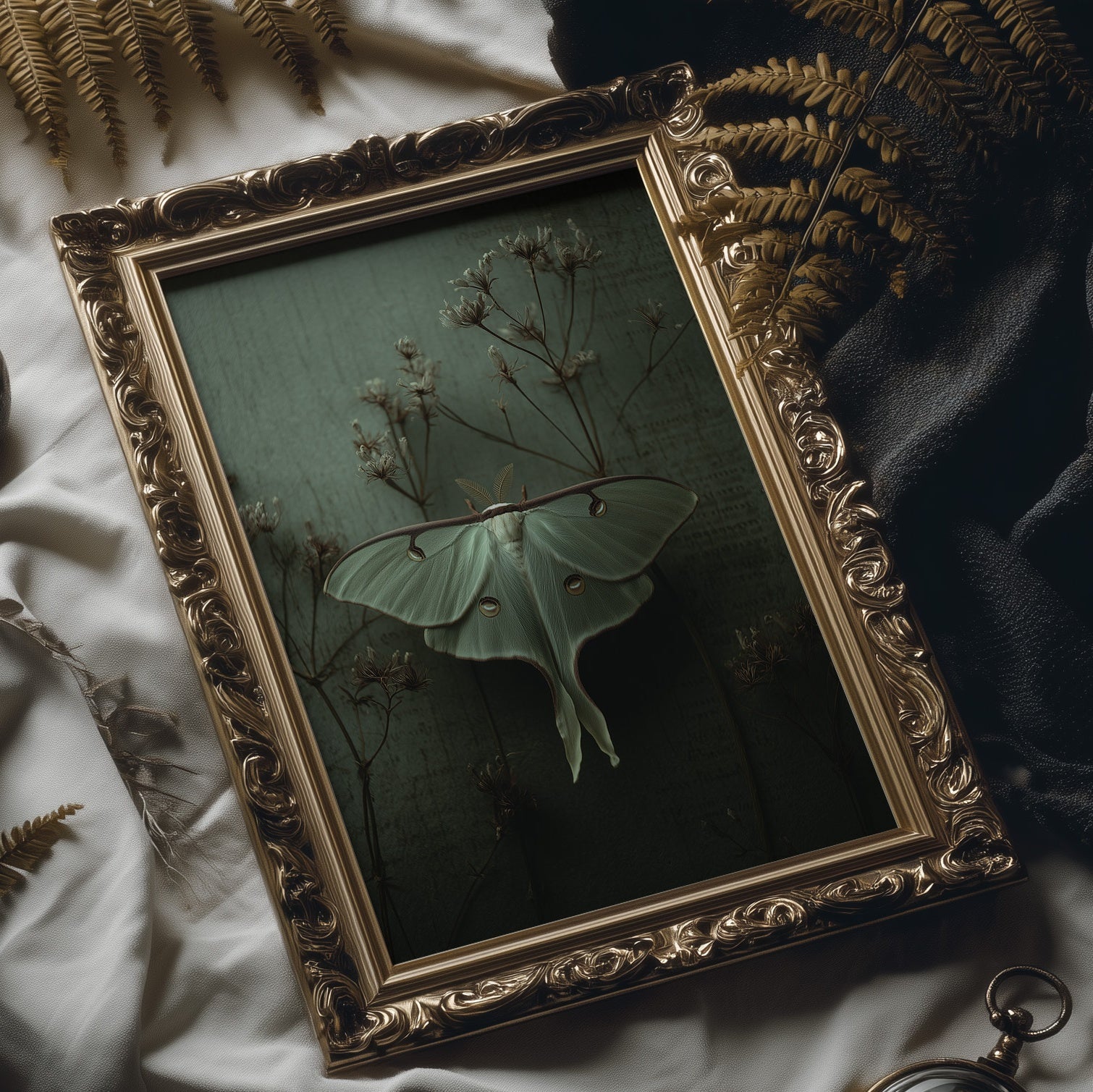 Lunar Moth Among Faded Stems