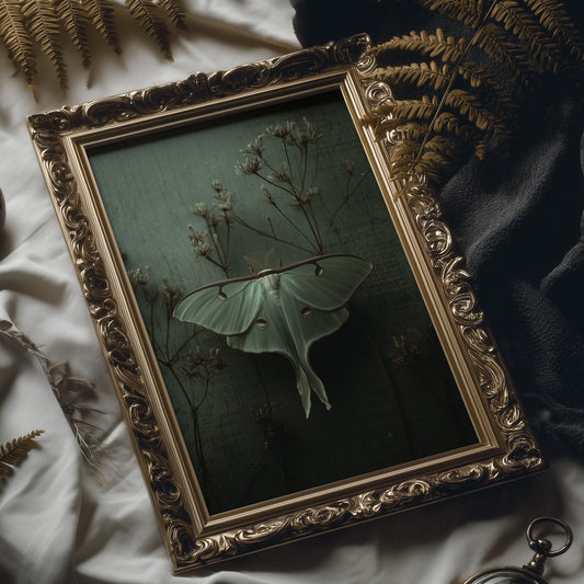 Lunar Moth Among Faded Stems