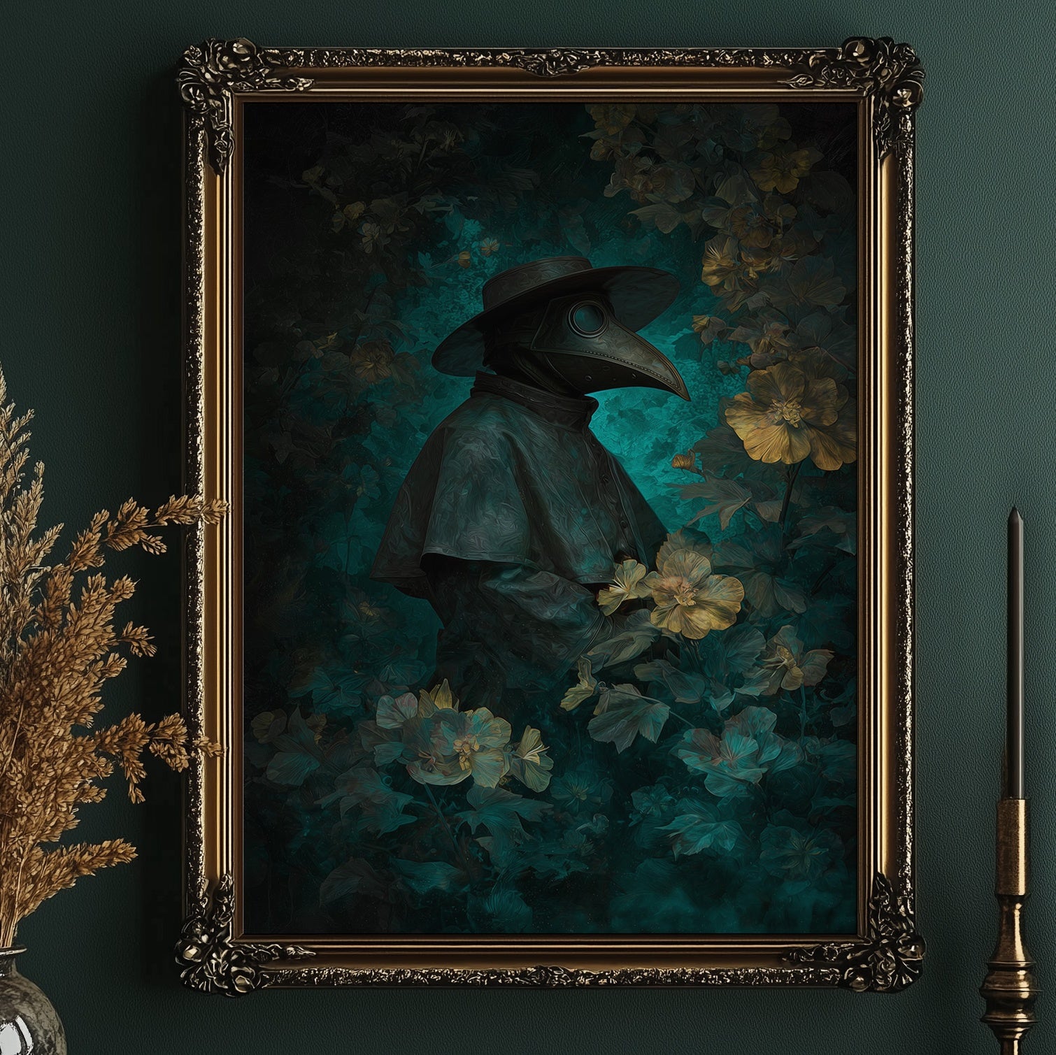 Plague Doctor Among Pale Blossoms