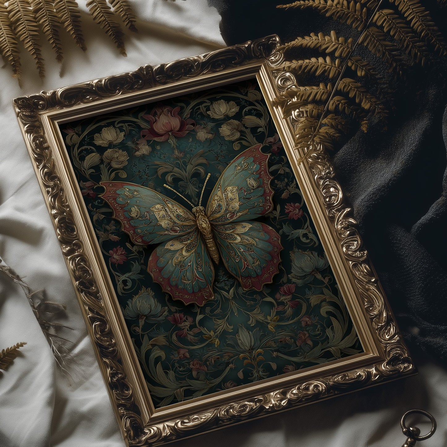 Gilded Wings Among Midnight Blooms