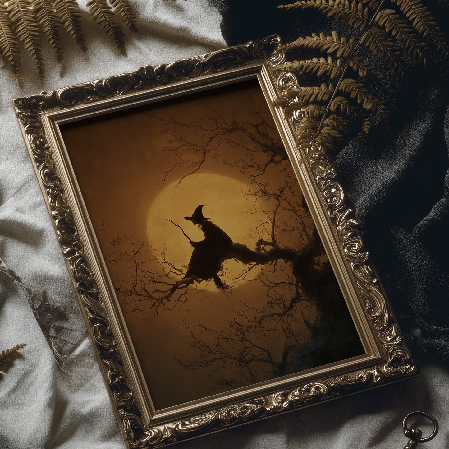 Midnight Perch Under Amber Moon