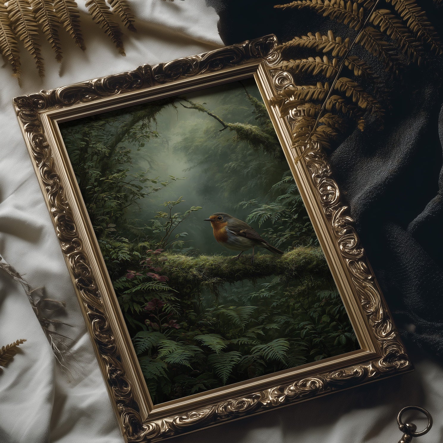 Robin's Perch In Misty Forest