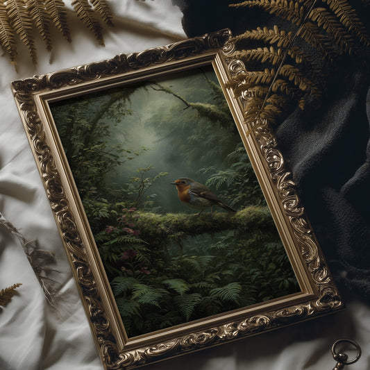 Robin's Perch In Misty Forest