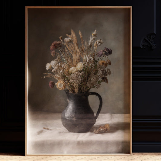 Dried Blooms In Earthen Pitcher