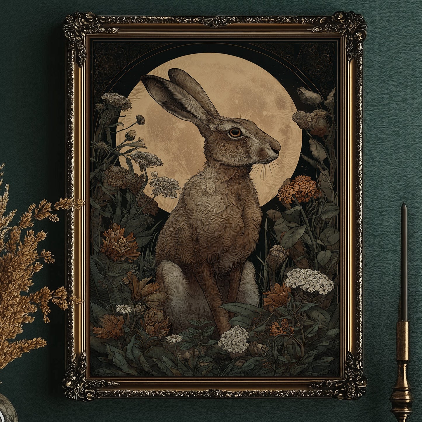 Moonlit Hare Among Wildflowers