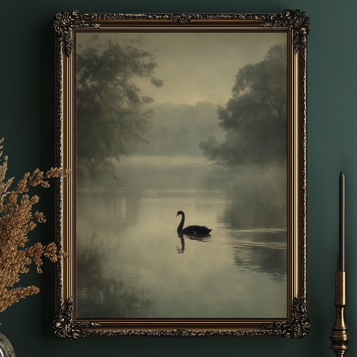 Lone Swan Crosses Misty Waters