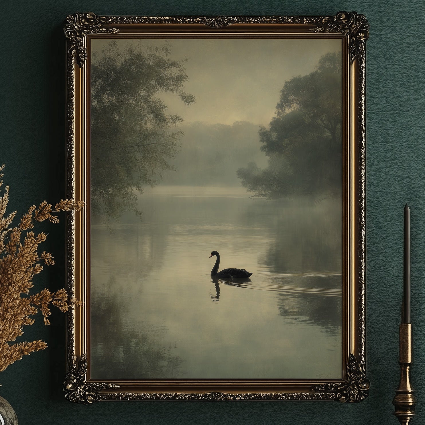 Lone Swan Crosses Misty Waters