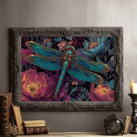 Iridescent Wings Among Midnight Blooms