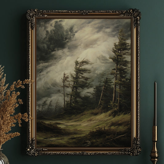 Storm Bends Pines Against Sky