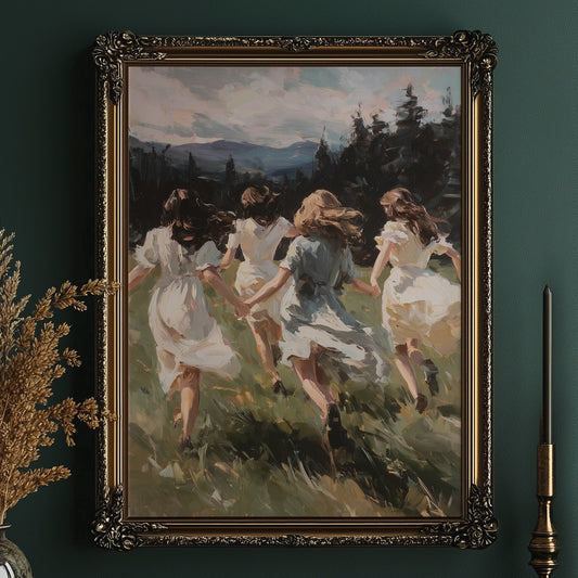 Summer Girls Rush Toward Mountains