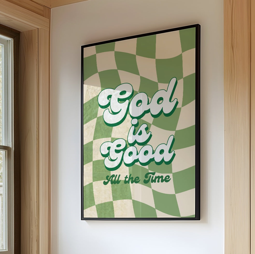 Retro Affirmations Wave Through Checkered Green