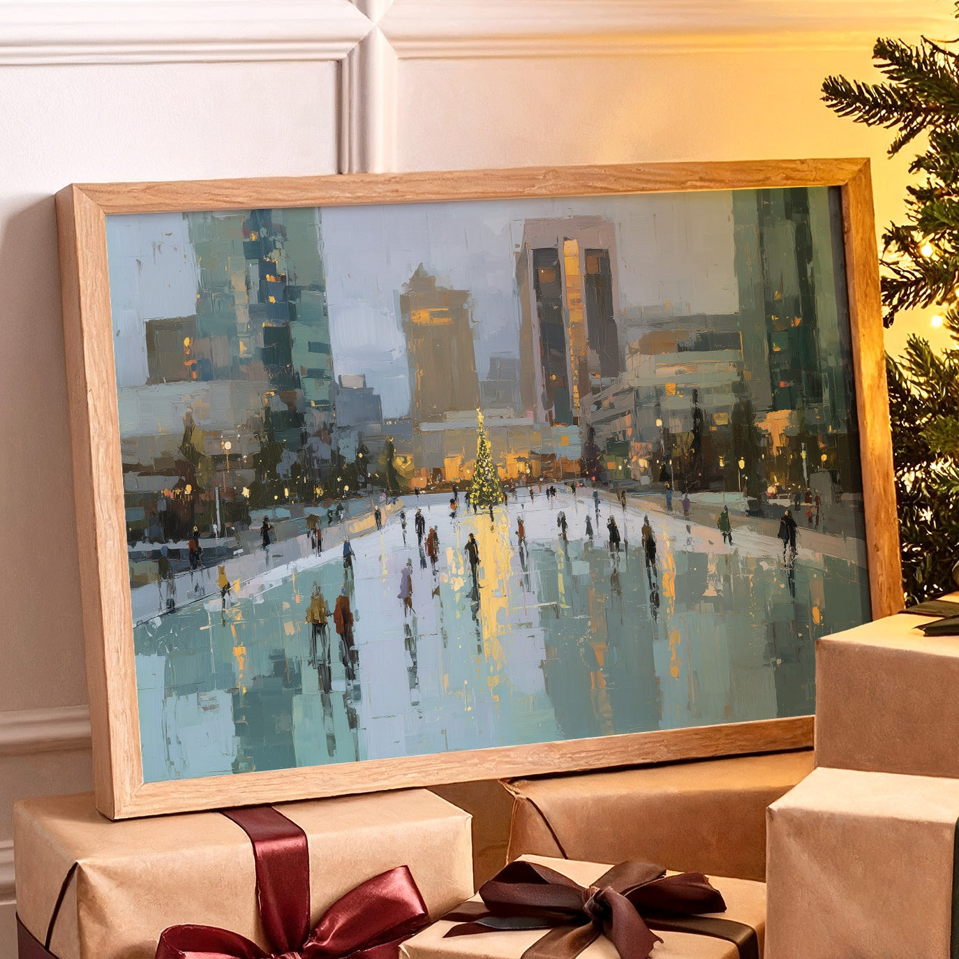 Metropolitan Frost: Holiday Skaters Beneath City Lights