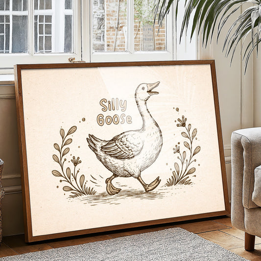 Whimsical Waddle Through Sepia Fields