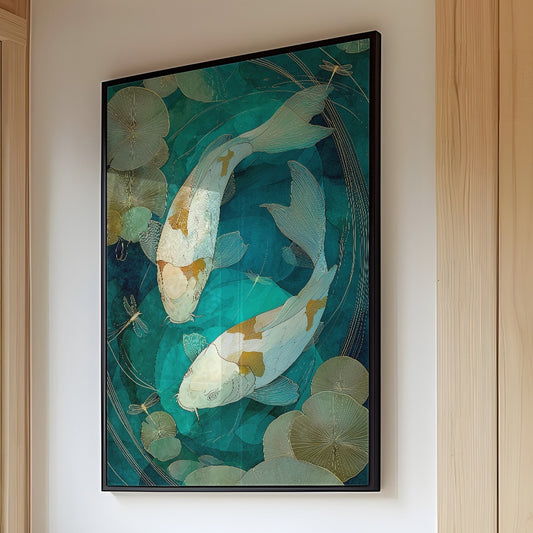 Koi Circle Through Lotus Depths