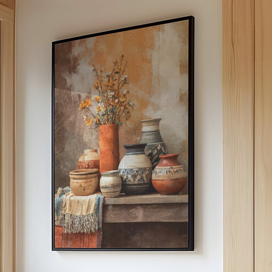 Clay Vessels Hold September's Last Blooms