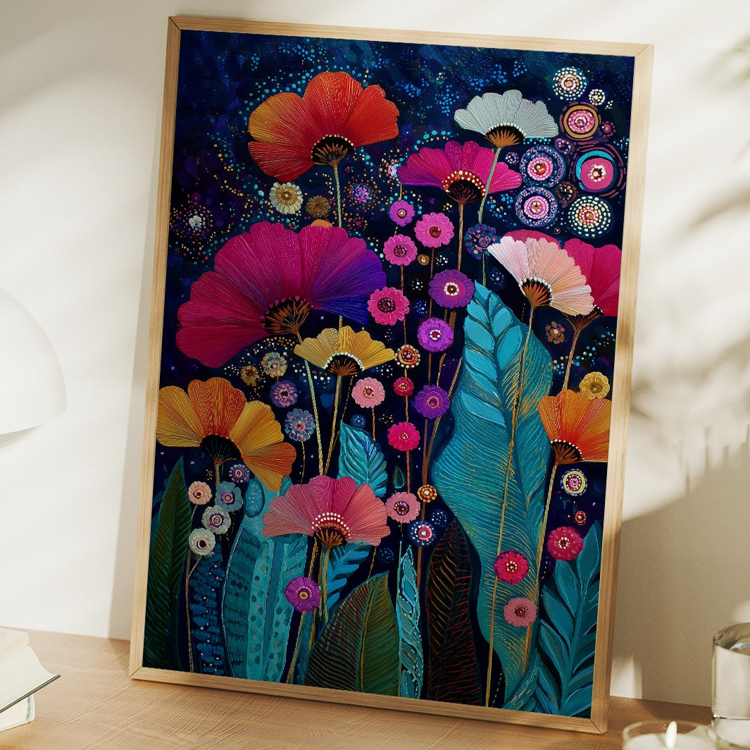 Midnight Garden Blooms Electric Dreams