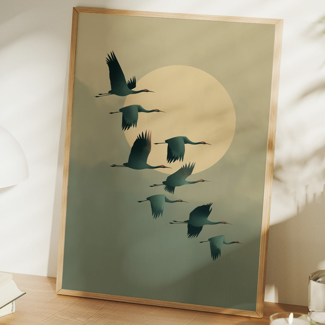 Cranes Dance Across Golden Dawn