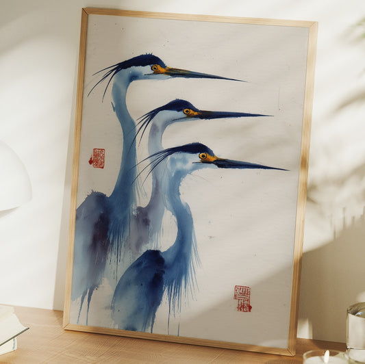 Blue Herons Dance In Morning Light