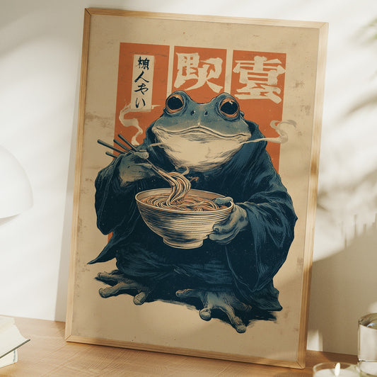 Wise Frog Savors Midnight Ramen
